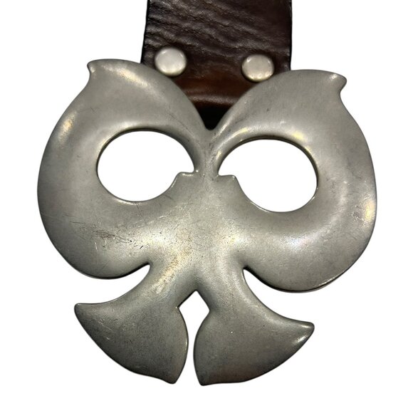 Vintage GAP Brown Leather Belt • Large Silver Statement Buckle • Studded Waist - Picture 3 of 6